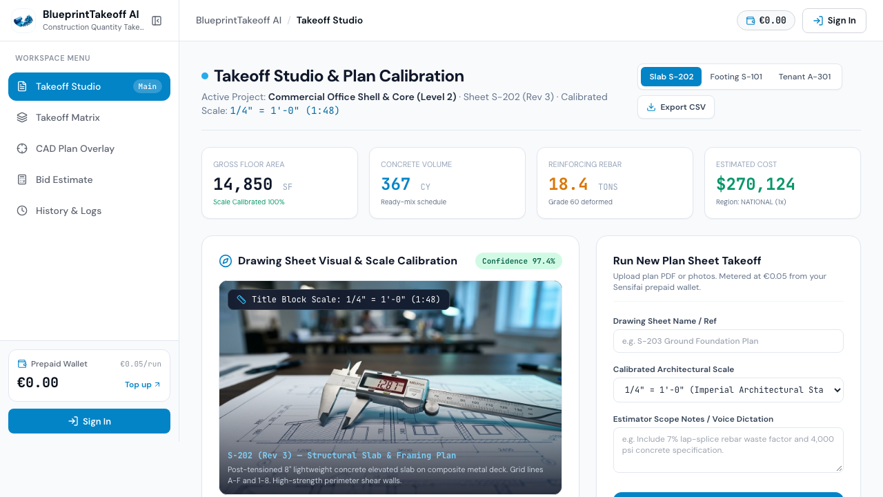 BlueprintTakeoff AI Live Workspace Interface